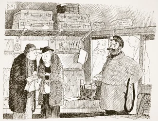 Tendens til at blive generet af udenlandske valutaer, illustration fra "Pont: En beretning om den store Punch-kunstners liv og arbejde